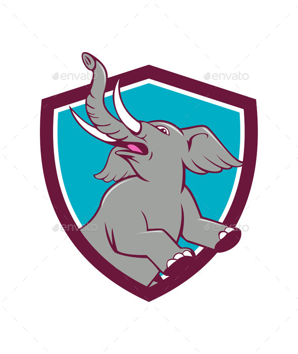 Elephant Prancing Crest Cartoon - Animals Characters