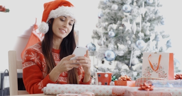 Attractive Woman Checking For Christmas Messages alt