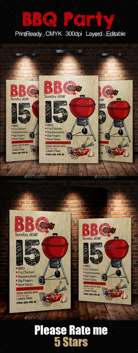 BBQ Barbecue Flyer Template - Clubs & Parties Events