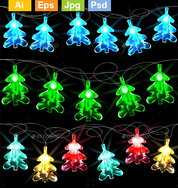 Set of Glowing Christmas Trees - Christmas Seasons/Holidays
