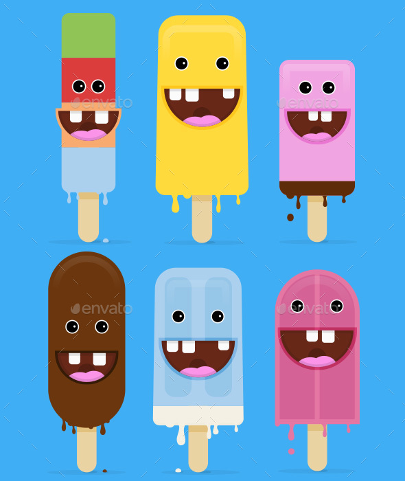 6 Ice Cream with Crazy Smile Vector