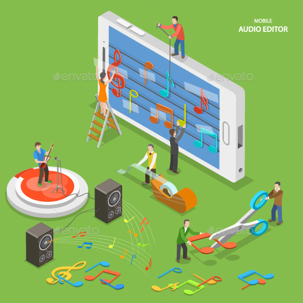Mobile Audio Editor Flat Isometric Concept - Computers Technology