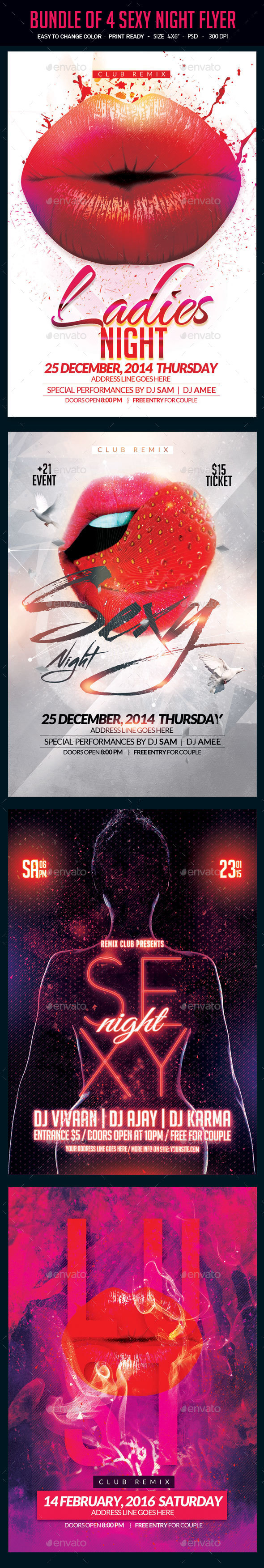 Bundle of 4 Sexy Party Flyers - Clubs & Parties Events