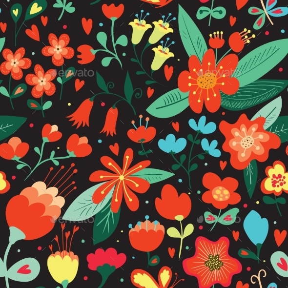 Seamless Pattern with Flowers - Valentines Seasons/Holidays