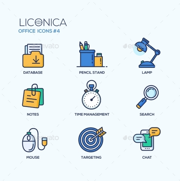 Set Of Modern Office Thin Line Flat Design Icons - Backgrounds Business