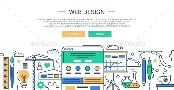 Web Design Tools Line Flat Design Illustration - Web Technology
