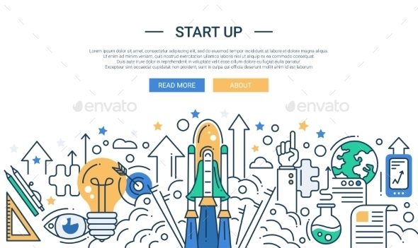 Start Up Line Flat Design Illustration - Web Technology