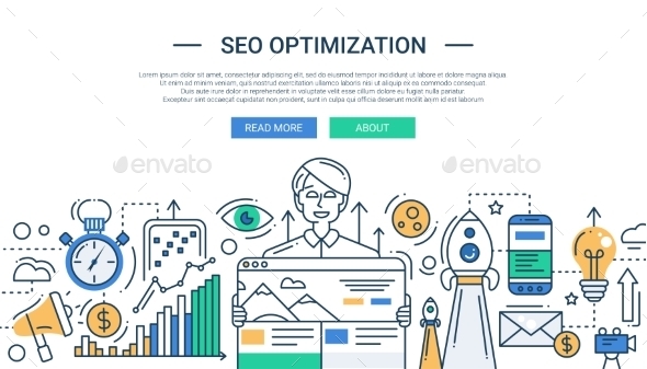 SEO Optimization Line Flat Illustration - Web Technology