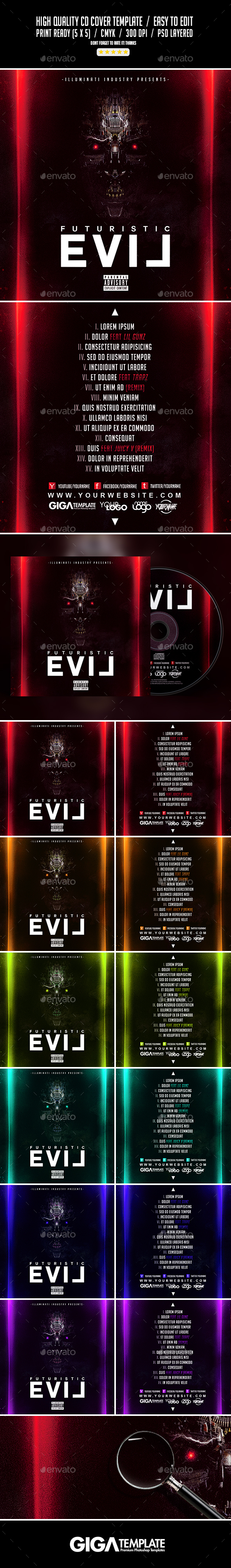 Futuristic Evil | Mixtape Album CD Cover Template - CD & DVD Artwork Print Templates
