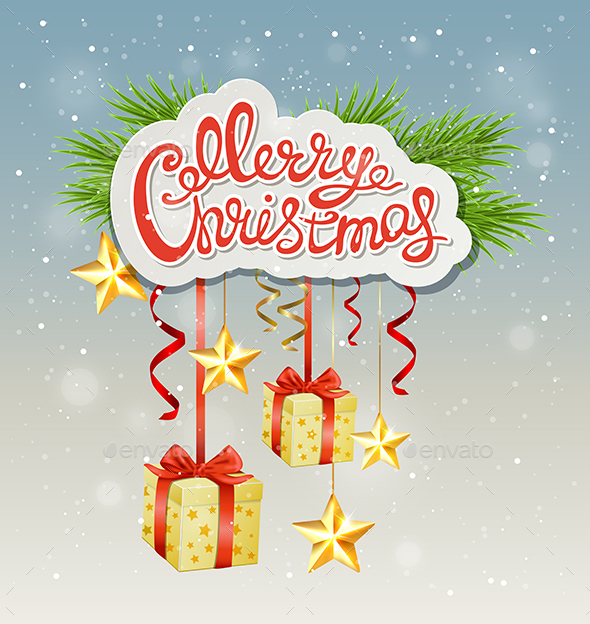 Christmas Background with Gifts and Stars - Christmas Seasons/Holidays
