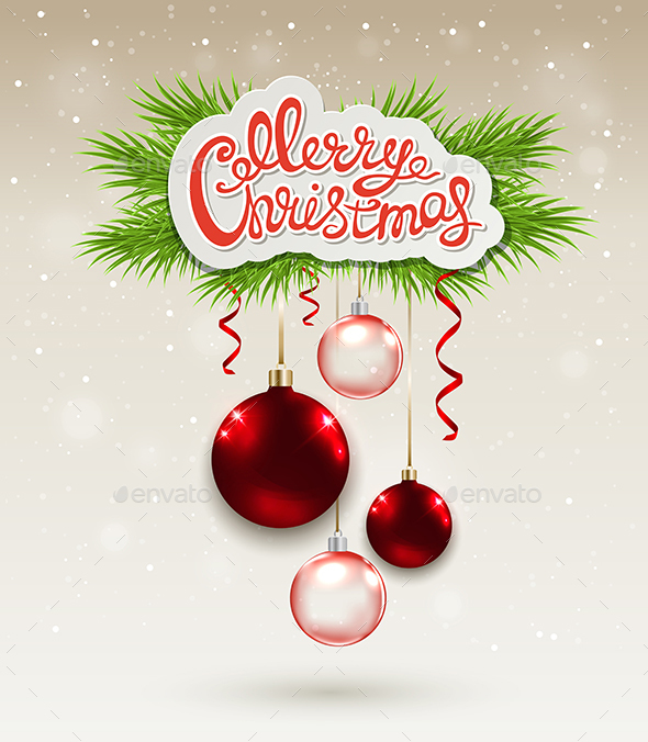 Christmas Background with Red Baubles - Christmas Seasons/Holidays