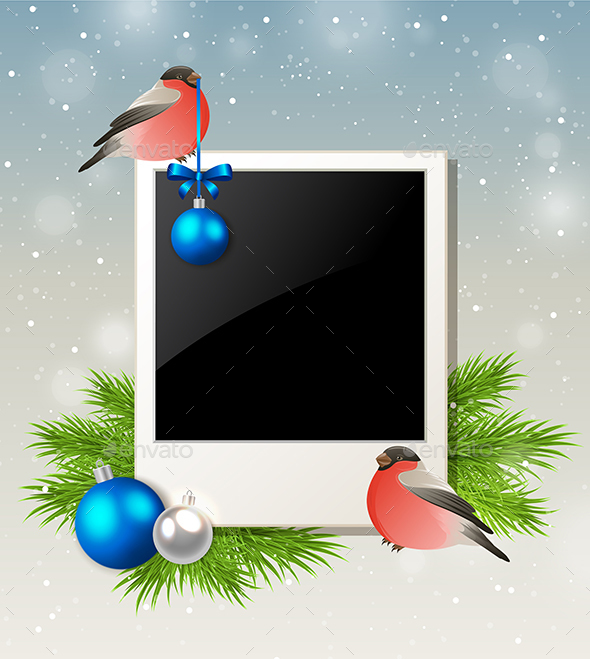 Christmas Background with Bullfinch - Christmas Seasons/Holidays