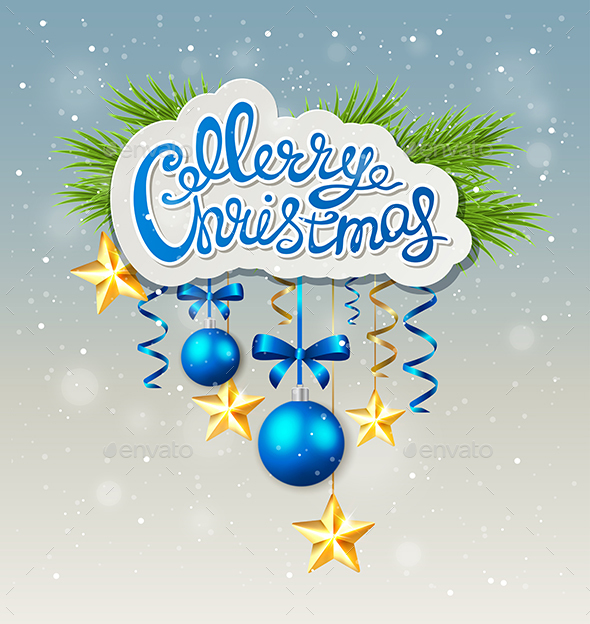 Christmas Background with Blue Baubles - Christmas Seasons/Holidays