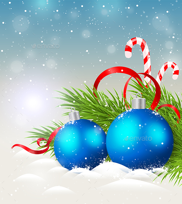 Blue Decorations and Candy Cane - Christmas Seasons/Holidays