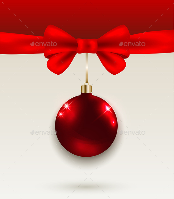 Christmas Background with Red Bow - Christmas Seasons/Holidays