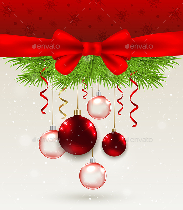 Red Bow and Decorations - Christmas Seasons/Holidays