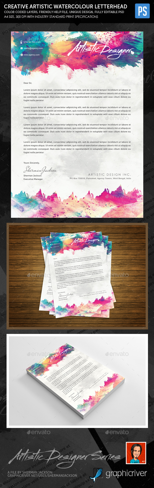 Creative Artistic Watercolour Letterhead - Stationery Print Templates