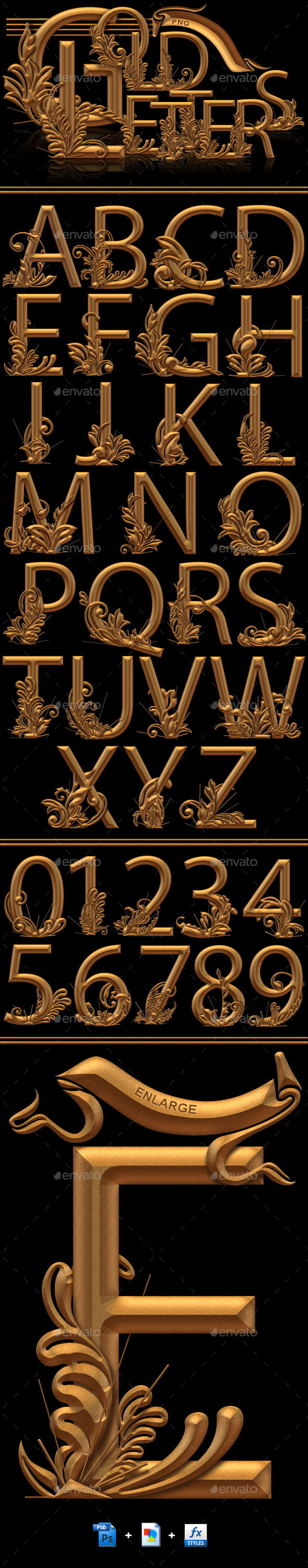 Gold PNG Letters - Text 3D Renders