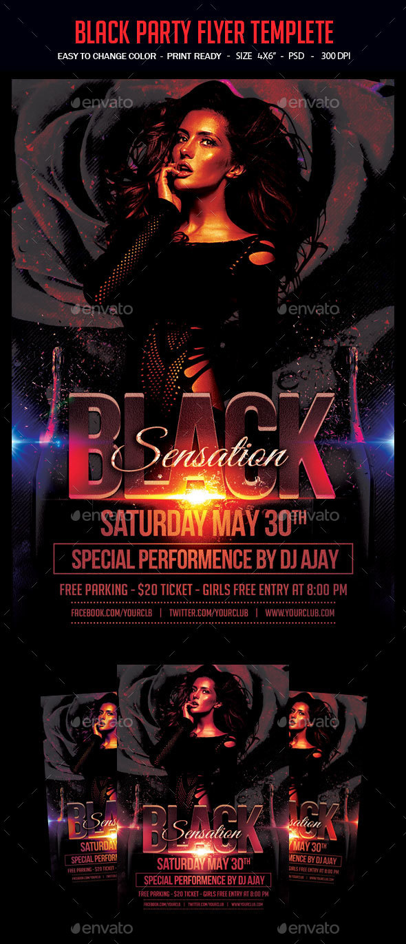 Black Party Flyer Templete - Clubs & Parties Events
