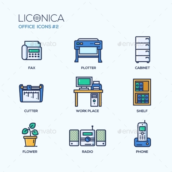Set Of Modern Office Thin Line Flat Design Icons - Backgrounds Business