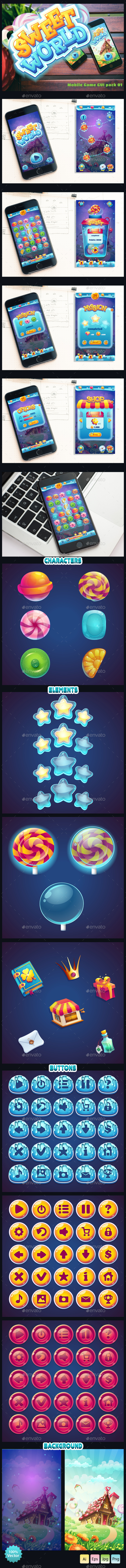 Sweet world mobile GUI pack 01 - Game Kits Game Assets