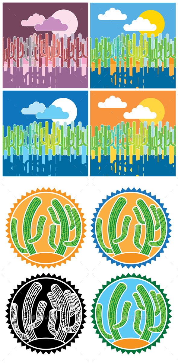 Cartoon Cactus Mini Set - Decorative Vectors