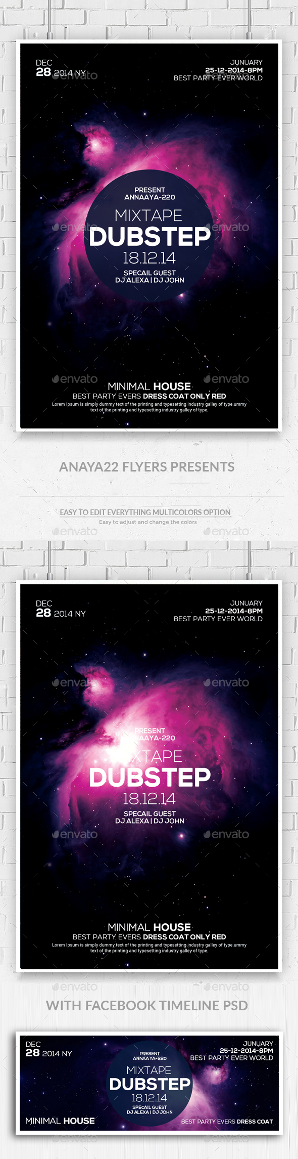 Electro Space Vibes Flyer + Facebook Timeline - Clubs & Parties Events