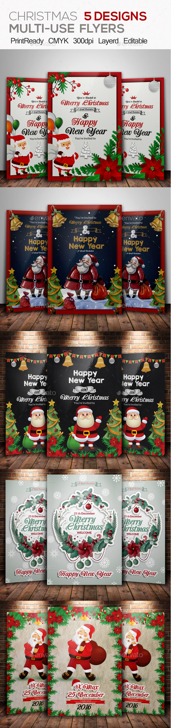 5 Christmas Party Invitation Bundle - Church Flyers