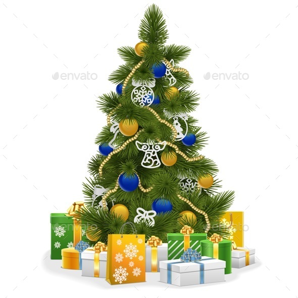 Christmas Tree with Blue Decorations - Christmas Seasons/Holidays