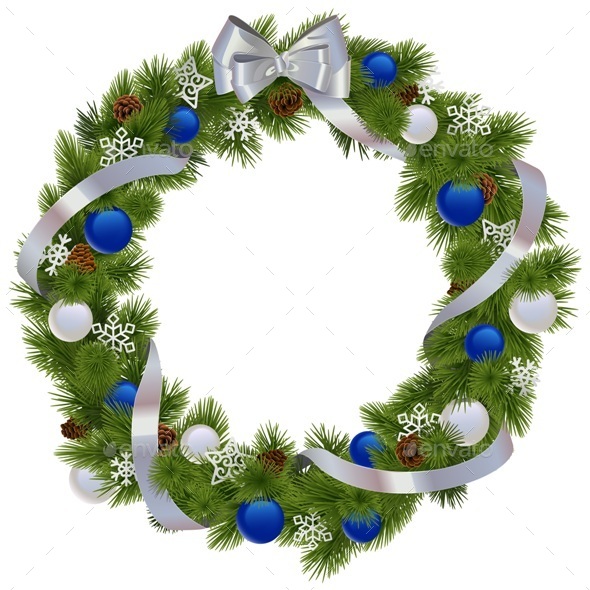 Vector Christmas Wreath with Blue Decorations - Christmas Seasons/Holidays