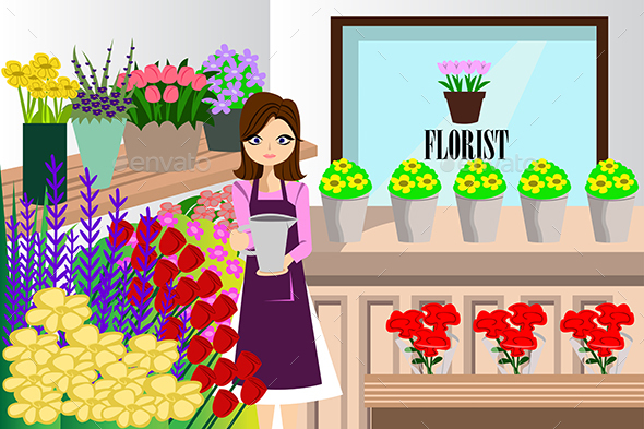 Florist Working with Bunch of Different Flowers - Retail Commercial / Shopping