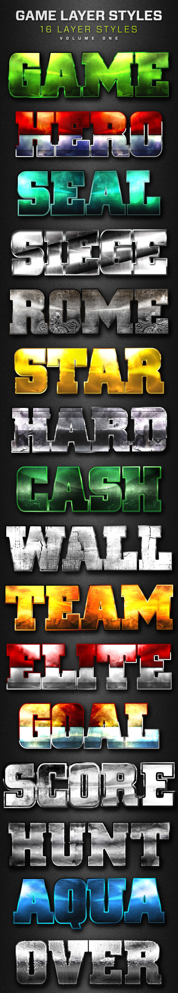 16 Game Layer Styles Volume 1 - Text Effects Styles