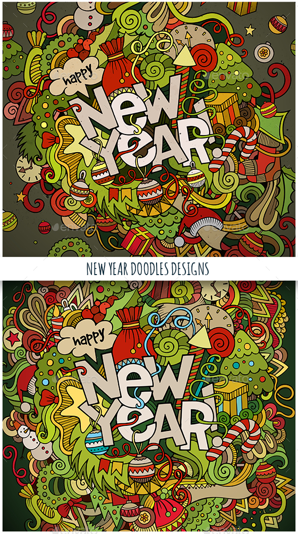 New Year Doodles Designs - New Year Seasons/Holidays