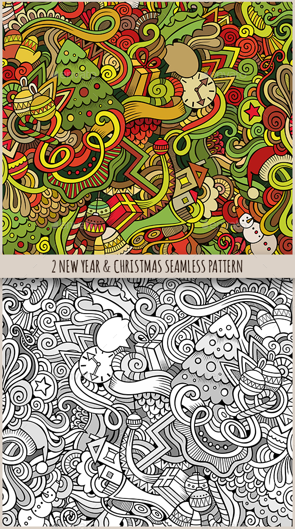2 New Year Doodles Seamless Pattern - Seasons/Holidays Conceptual