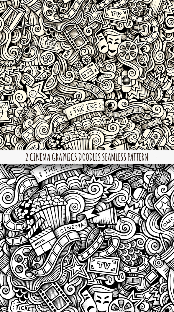 2 Cinema Doodles Graphics Seamless Patterns - Industries Business