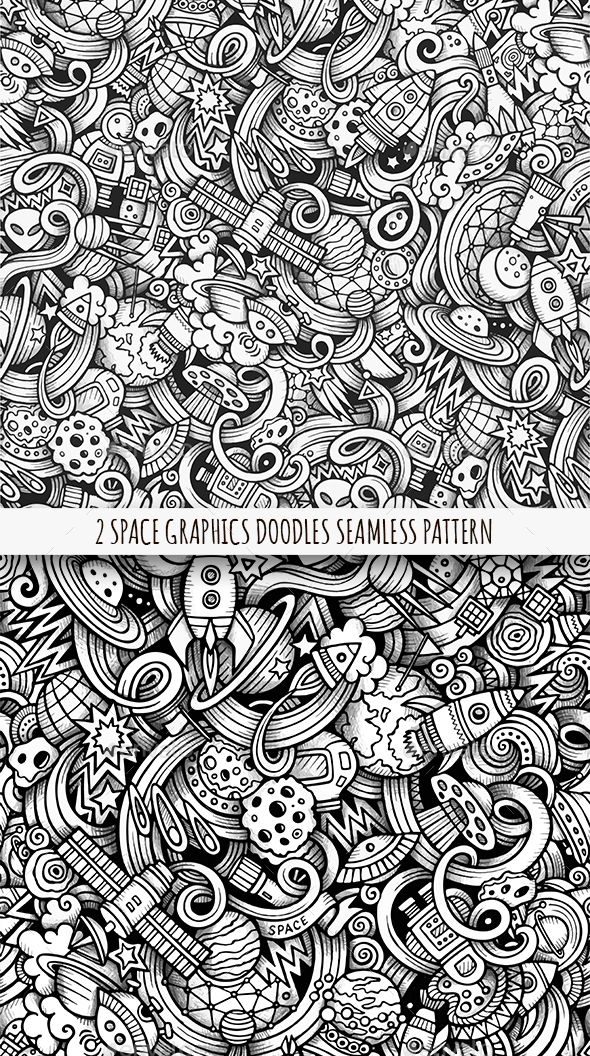 2 Space Doodles Graphics Seamless Patterns - Technology Conceptual