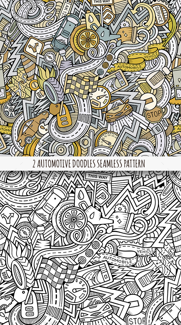 2 Automotive Doodles Seamless Pattern - Technology Conceptual