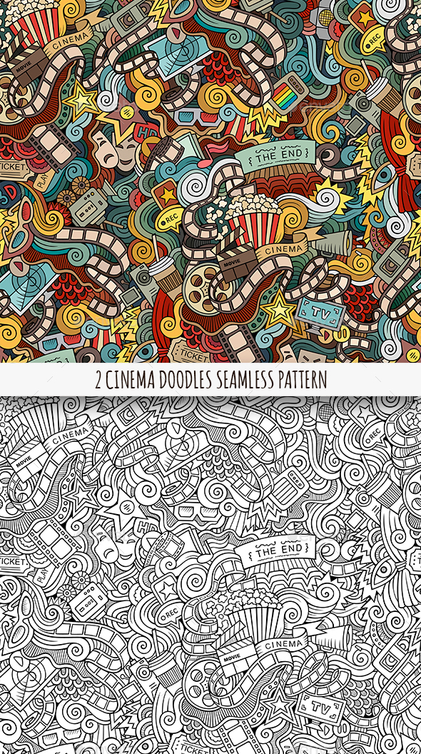 2 Cinema Doodles Seamless Patterns - Technology Conceptual