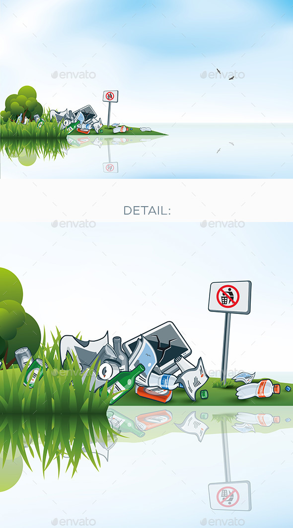 Trash in the Nature Water Lake Littering Waste - Landscapes Nature
