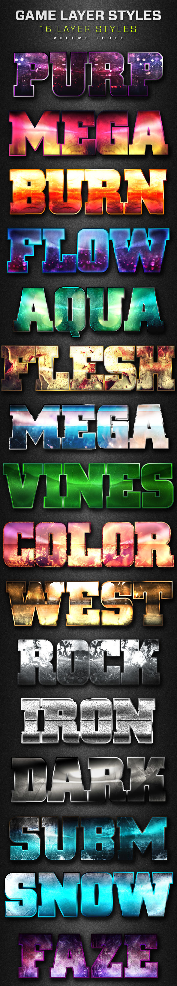 16 Game Layer Styles Volume 3 - Text Effects Styles