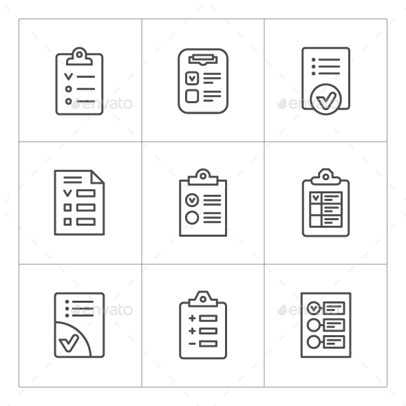 Set Line Icons of Checklist - Man-made objects Objects