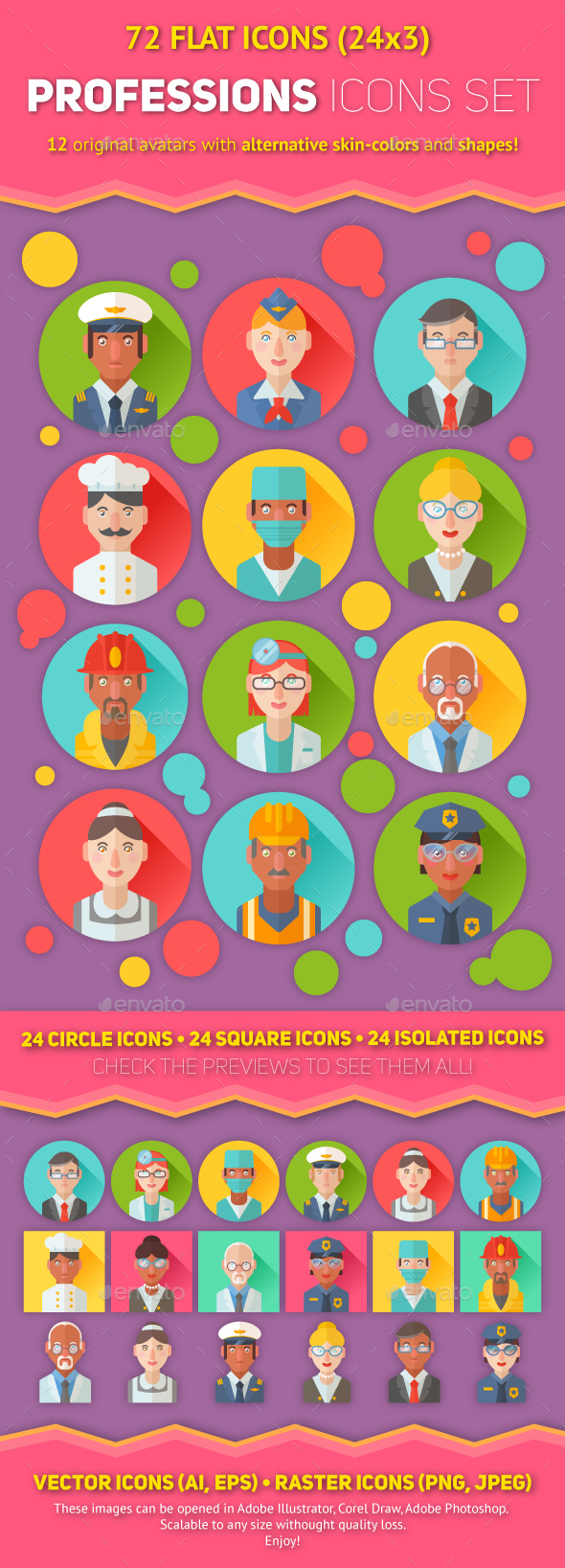 Flat Professions Avatars Set - People Characters