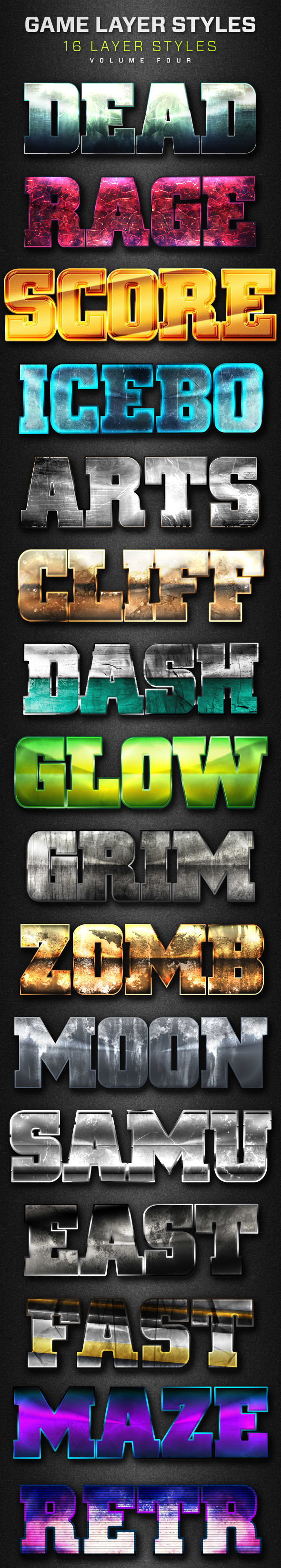 16 Game Layer Styles Volume 4 - Text Effects Styles