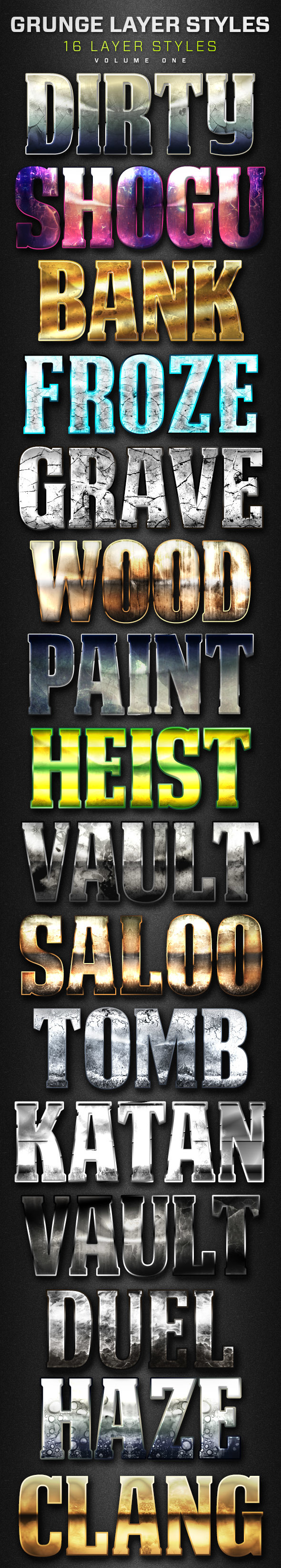 16 Grunge Layer Styles Volume 1 - Text Effects Styles