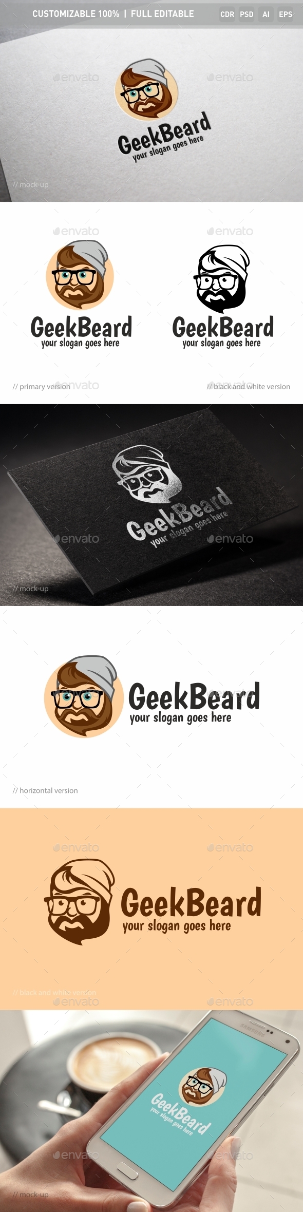 Geek Beard Logo Template - Objects Logo Templates