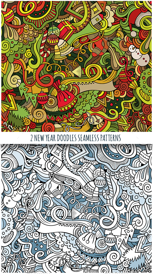 2 New Year Doodles Seamless Pattern - New Year Seasons/Holidays