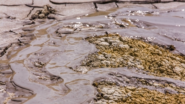 Streams Of Volcanic Mud Flowing Down On The Ground