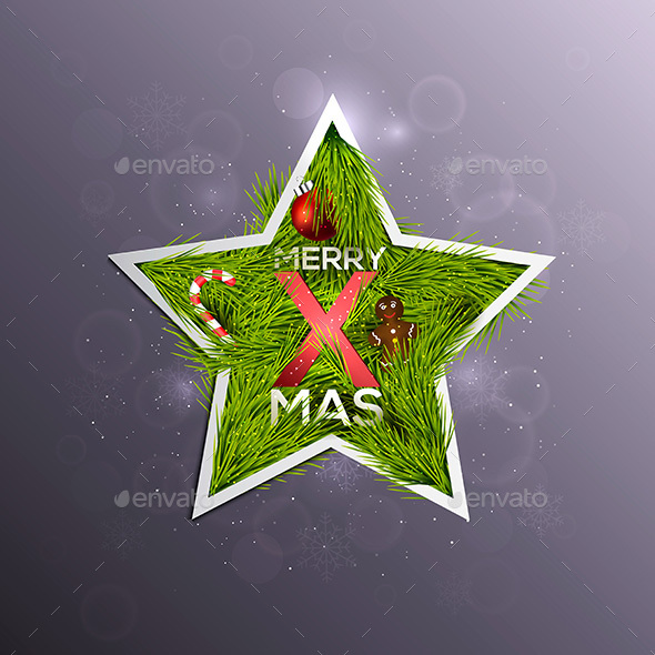 Christmas Label Made of Pine Branches - Christmas Seasons/Holidays
