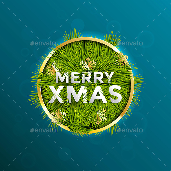 Christmas Label Made of Gold Frame and Branches - Christmas Seasons/Holidays