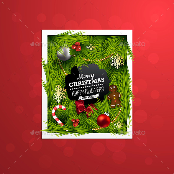 Christmas Label Made of Pine Branches - Christmas Seasons/Holidays